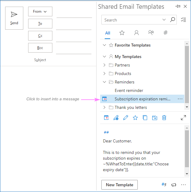 Create Outlook email template with fillable fields, variables, and dropdown