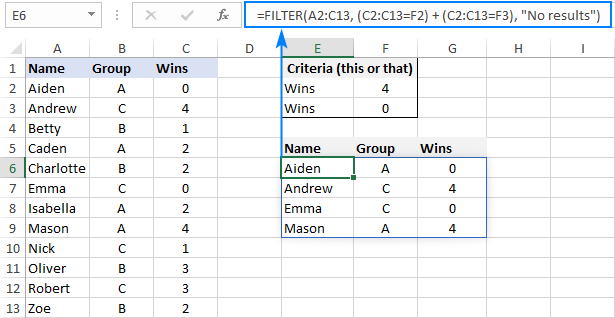 Filtering data with multiple OR criteria