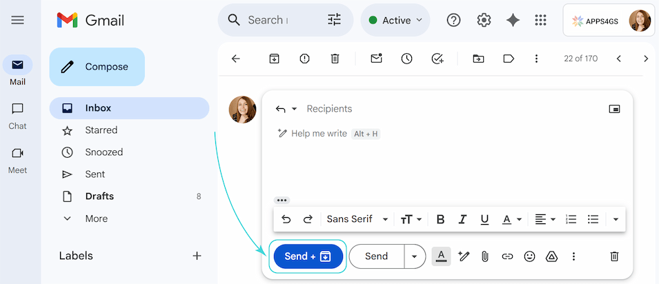The Send + button in Gmail to reply to an email and immediately archive the thread.