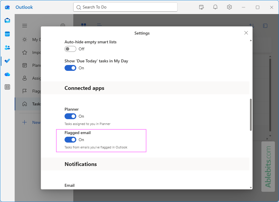 Add Flagged emails to Outlook To Do.