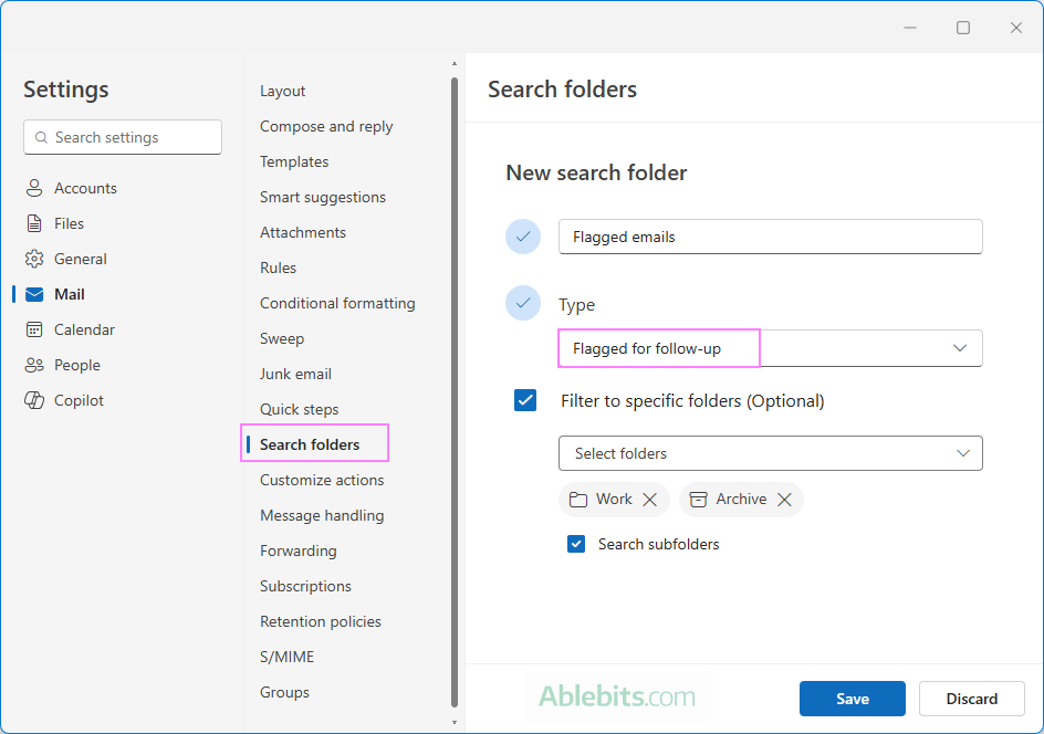 Create a search folder for flagged messages in the new Outlook.