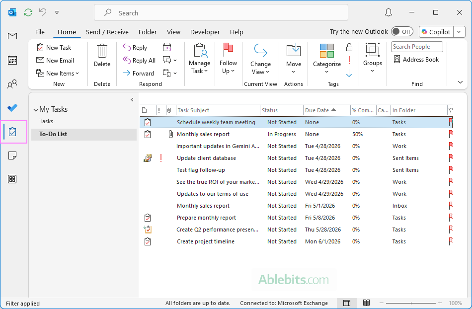 See flagged emails in Outlook Task list.