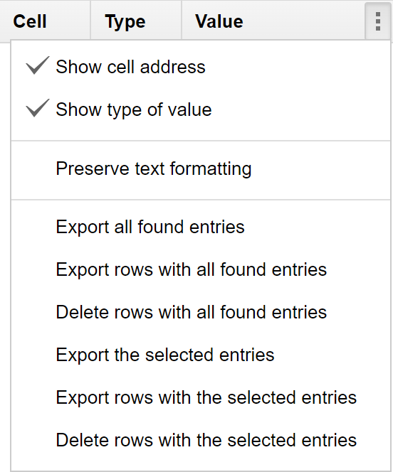 Export and delete all/selected found values.