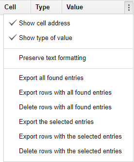 Export and delete all/selected found values.