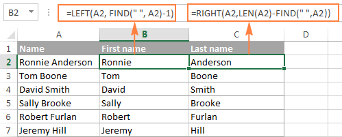 Splitting the first name and last names into separate columns.
