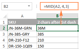 The MID formula to extract 3 characters following a dash