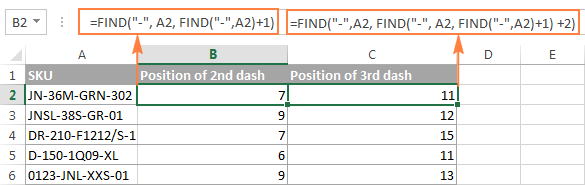 FIND formulas to find the position of 2nd and 3rd occurrences of a specific character in a string