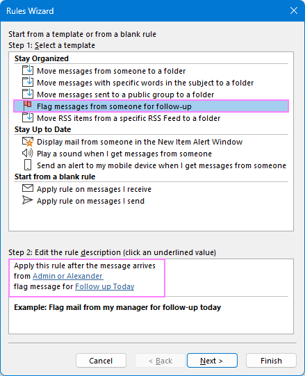 Create a rule to automatically flag emails in Outlook.