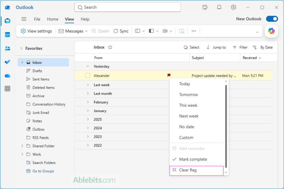 Clear flag from an Outlook email.
