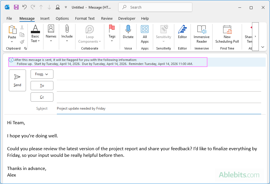Flag details are shown at the top of the message.