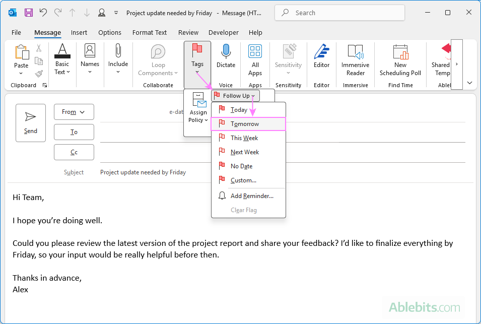 Flag an email in Outlook to follow up.