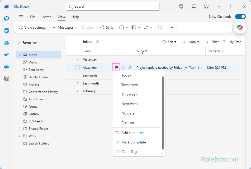 Flag a message in the new Outlook.