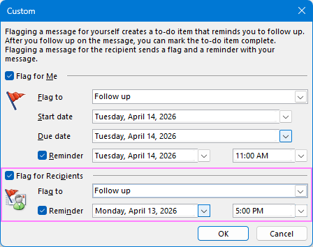 Flag an Outlook message for the recipient.
