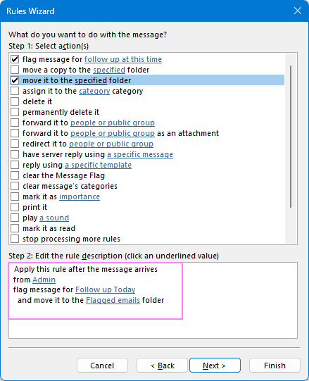 Set up a rule to flag emails and move to a specific folder.