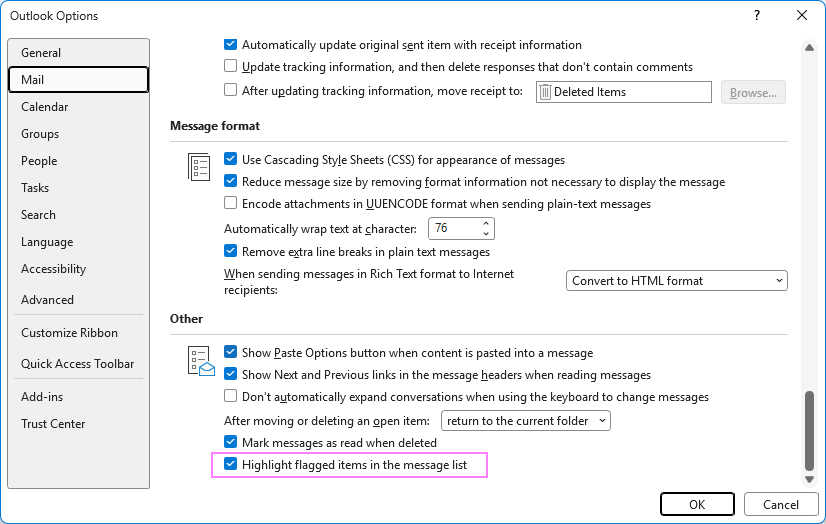 Set Outlook to highlight flagged emails automatically.