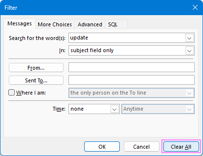 Clear all filters in an Outlook view.