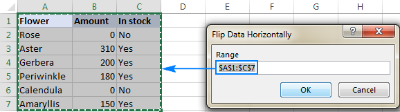 Flip data in Excel horizontally using a macro