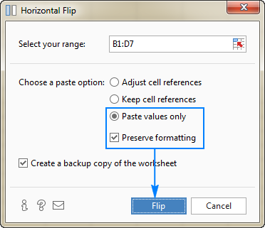 Select the Horizontal Flip options.