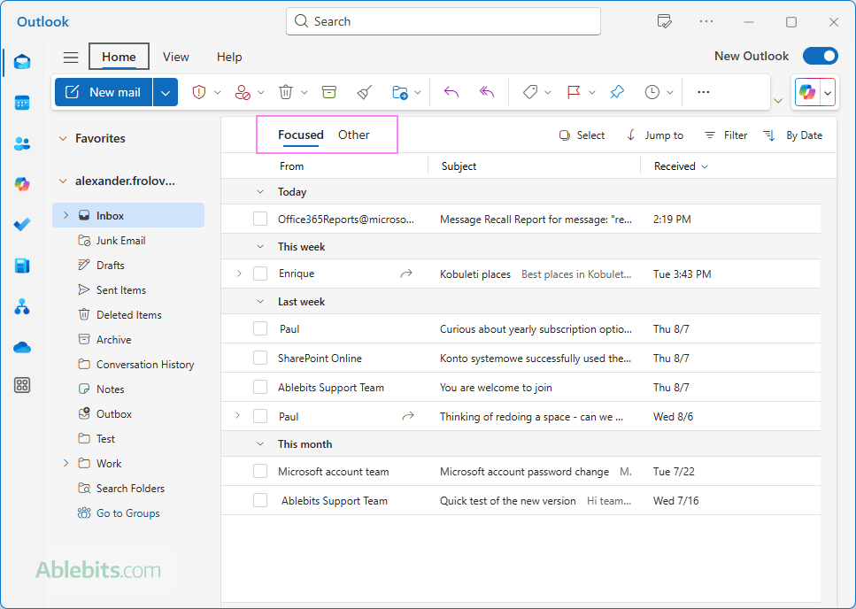 Focused vs Other in Outlook