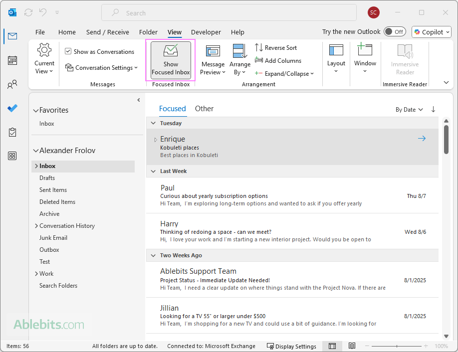 Turn off Focused Inbox in Outlook. Turn off Focused Inbox in Outlook.