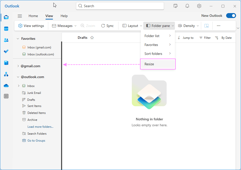 Use the Resize option in the new Outlook.
