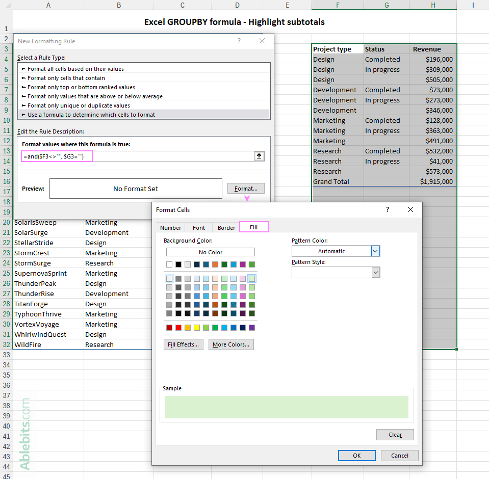 Format subtotals in the GROUPBY results.