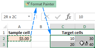 Usando el Copiar Formato para copiar el formato a un rango de celdas