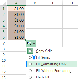 In het Auto Fill Options drop-down menu, en selecteer Fill Formatting Only.