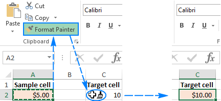 Using the Format Painter to copy formatting to a target cell