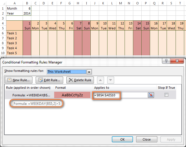 The weekends are highlighted in the reddish colour.