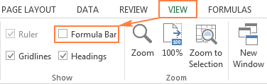 Hiding the formula bar in Excel