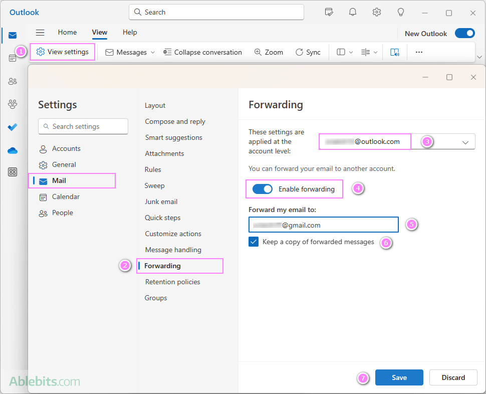 Forward Outlook mail automatically to another email address