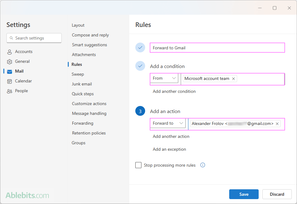 Auto forward specific emails in new Outlook.