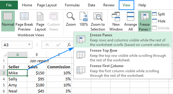 trying to freeze frame in excel it duplicates the image