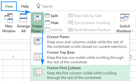 Freeze the first column in Excel.