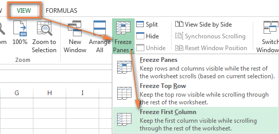 Freeze the first column in Excel.