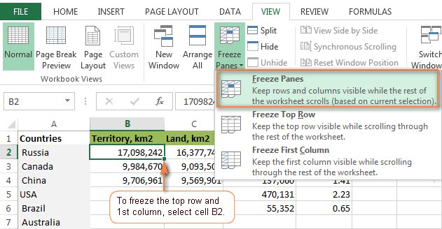 how to freeze frame in excel 97