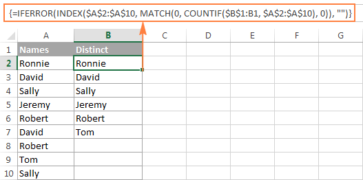 An array formula to get a list of distinct values in Excel