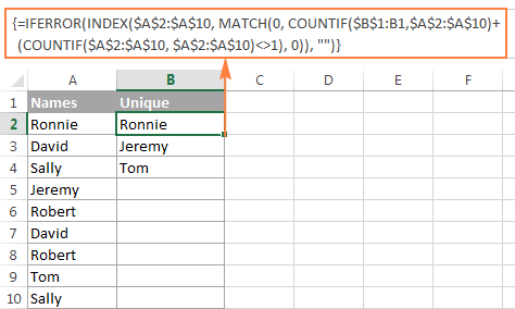 The array formula to get unique values in Excel