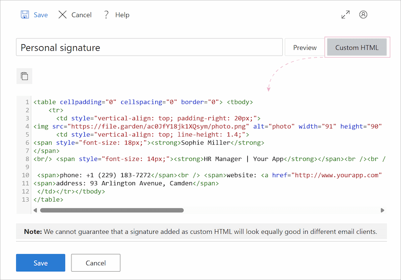 Using the HTML editor mode in Shared Email Templates & Signatures.