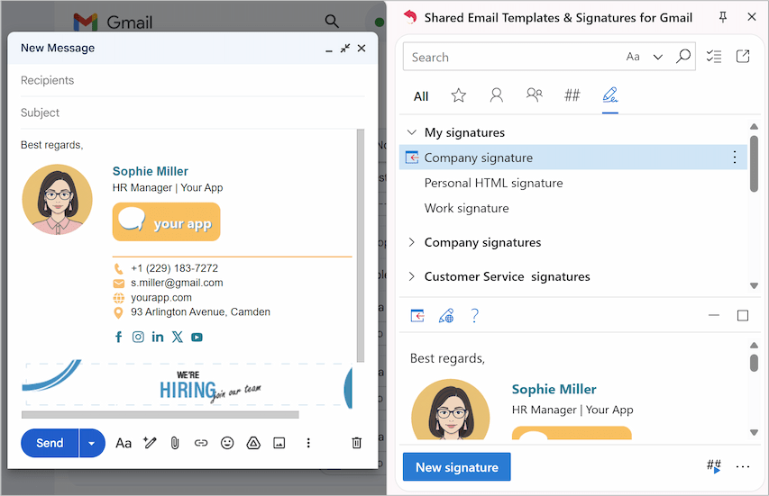 Managing Gmail HTML signatures for a team.
