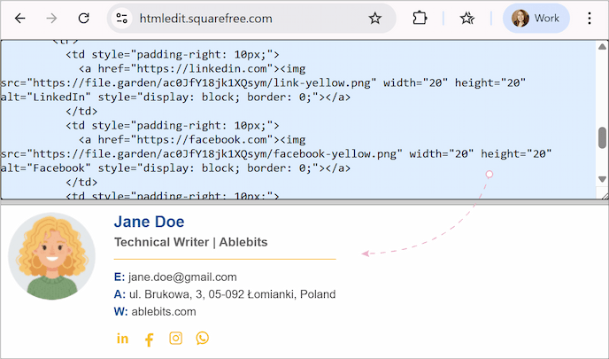 Modern HTML signature template preview.