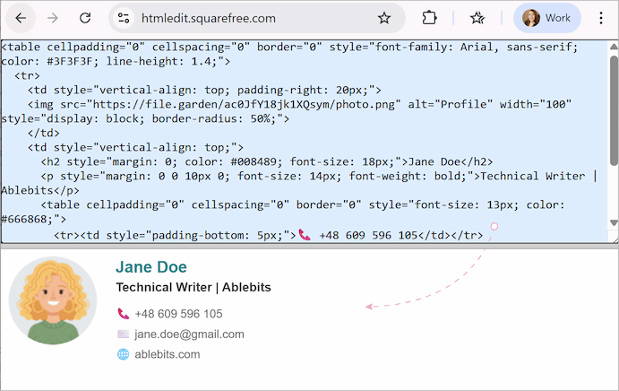 Editing HTML signature in Squarefree.