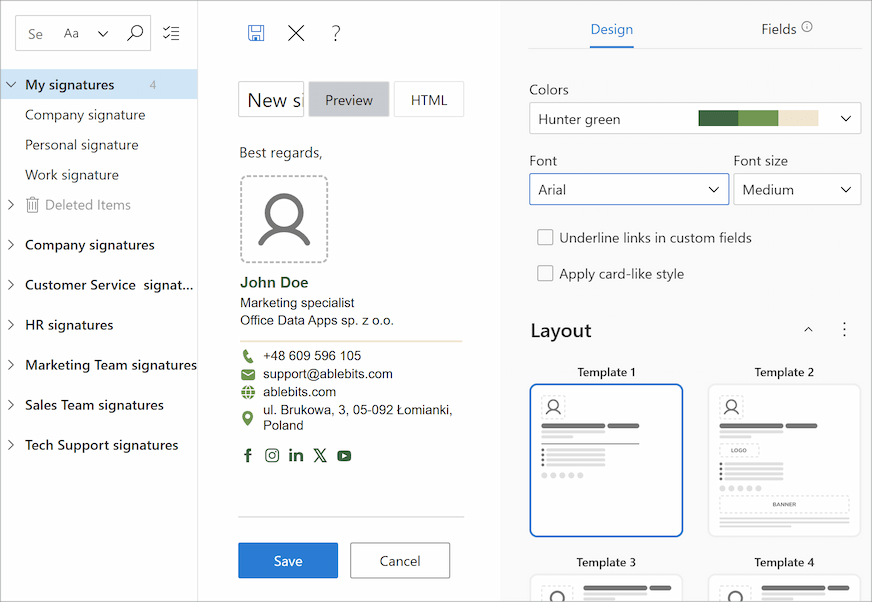 Creating a signature with Shared Email Templates & Signatures.