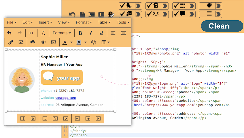 Using a visual HTML editor for signatures.
