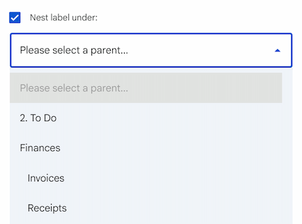Create a nested label by checking the Nest label under box. Create a nested label by checking the Nest label under box.