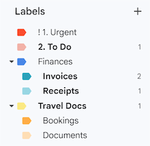 Gmail labels renamed with numbers and symbols to appear at the top. Gmail labels renamed with numbers and symbols to appear at the top.