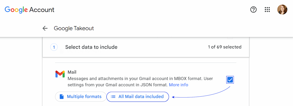 Select Mail and click All Mail data included. Select Mail and click All Mail data included.