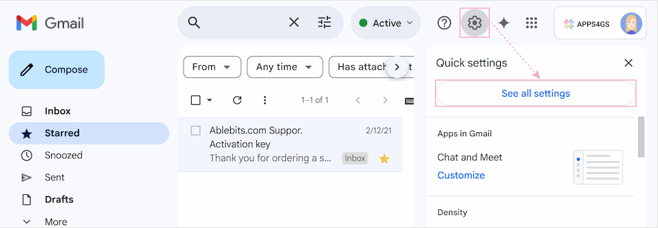 The way to See all settings from Gmail.