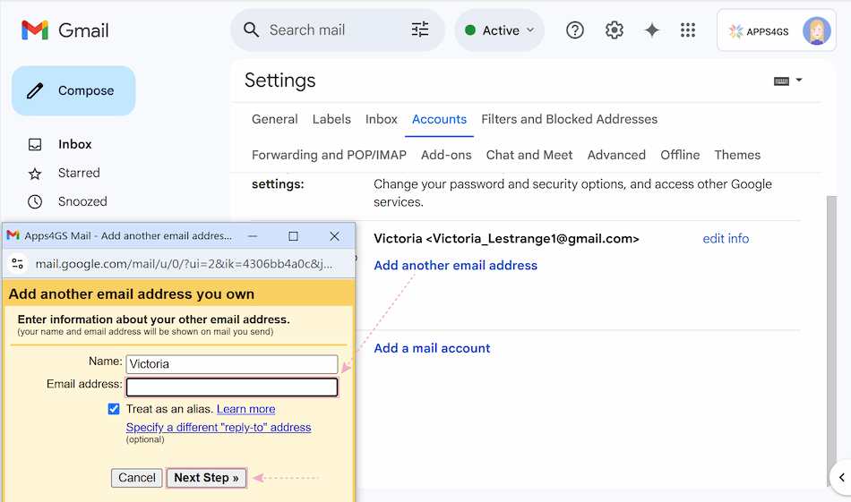A verification form with Name and Email address fields, followed by a Next Step button.
